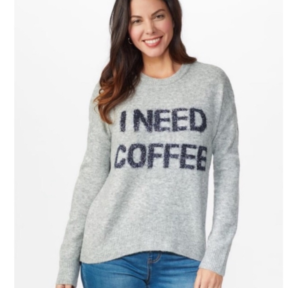 Gray I Need Coffee Pullover Sweater